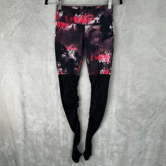 ALO Yoga Pants - Alo Yoga Goddess Leggings Womens XS Black Red Smoke Ribbed Ruched Dance Gym